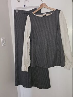 Penningtons Charcoal Pinstripe Coord with Cream Blouse